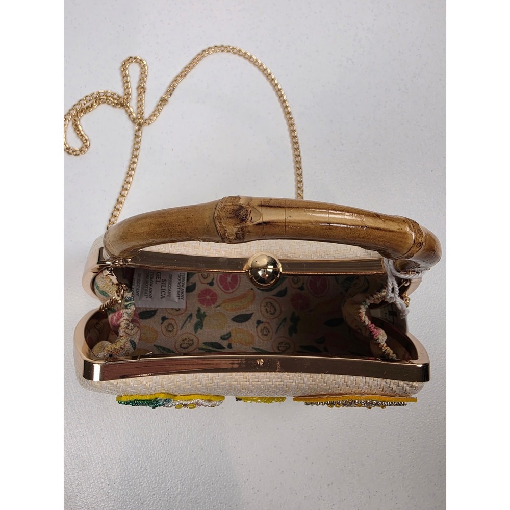 Haute Hippie Beaded Fruit Straw Clutch Crossbody Bamboo Handle Bag Natural NEW - Picture 13 of 13